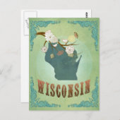 ウィスコンシンヴィンテージ州マップ – 緑 ポストカード (正面/裏面)