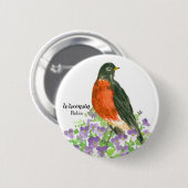 ウィスコンシン土産アメリカンロビンパープルヴィオレット 缶バッジ (正面&裏面)