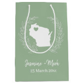 ウィスコンシン地図の個人用設定結婚式の引き出物 ミディアムペーパーバッグ (正面)