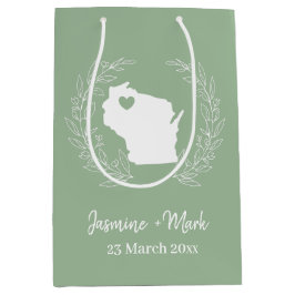 ウィスコンシン地図の個人用設定結婚式の引き出物 ミディアムペーパーバッグ