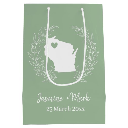 ウィスコンシン地図の個人用設定結婚式の引き出物 ミディアムペーパーバッグ (裏面)