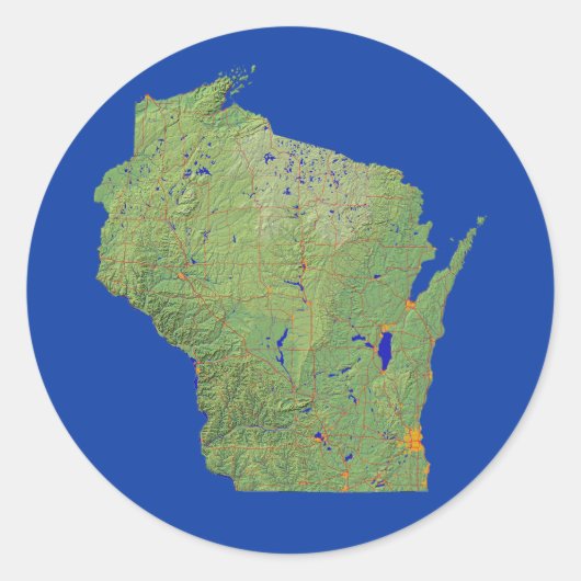 ウィスコンシン地図ステッカー ラウンドシール (正面)