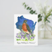 ウィスコンシン州から誕生日の願いを ロビン・バイオレット ポストカード (スタンド正面)