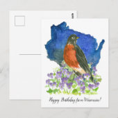 ウィスコンシン州から誕生日の願いを ロビン・バイオレット ポストカード (正面/裏面)