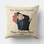 ウィスコンシン州に住む古い地図州の形をした写真 クッション (正面)