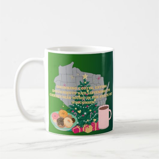 ウィスコンシン州のクリスマス音楽とコーヒーとドーナツ コーヒーマグカップ (左)
