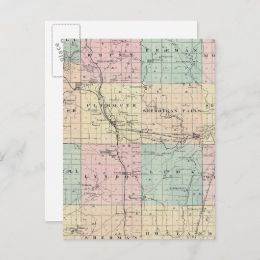 ウィスコンシン州のシーボイガン郡の州の地図 ポストカード (正面/裏面)