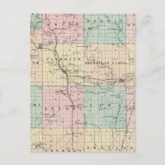 ウィスコンシン州のシーボイガン郡の州の地図 ポストカード (正面)