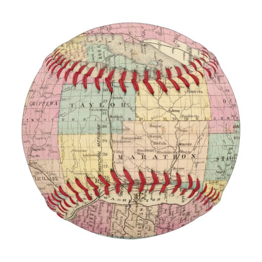 ウィスコンシン州の地図 野球ボール (正面)