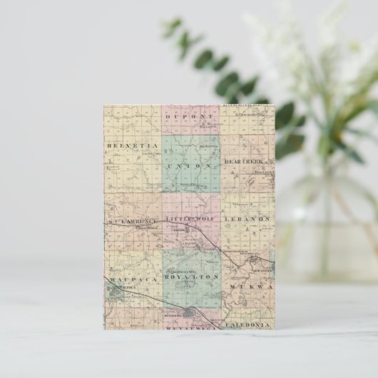 ウィスコンシン州の州ウォパカ郡の地図 ポストカード (スタンド正面)