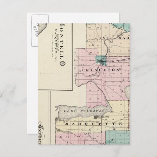 ウィスコンシン州の州グリーンレイク郡の地図 ポストカード (正面/裏面)