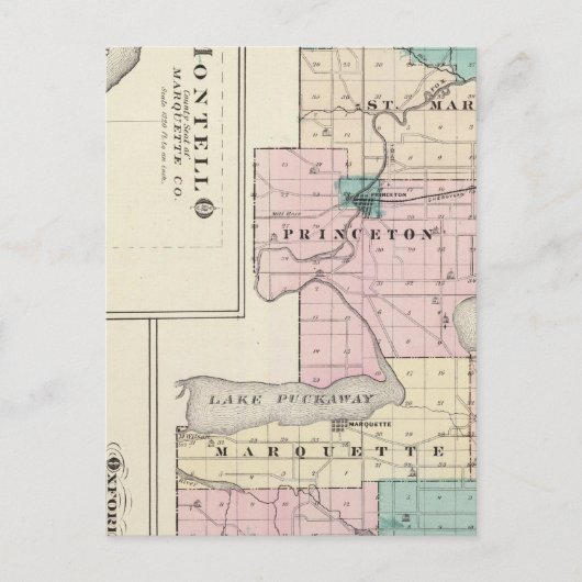 ウィスコンシン州の州グリーンレイク郡の地図 ポストカード (正面)
