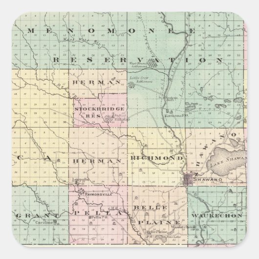 ウィスコンシン州の州シャワノ郡の地図 スクエアシール (正面)
