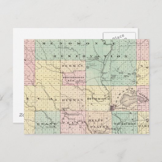ウィスコンシン州の州シャワノ郡の地図 ポストカード (正面/裏面)