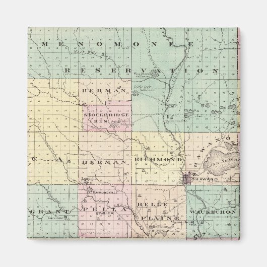 ウィスコンシン州の州シャワノ郡の地図 マグネット (正面)