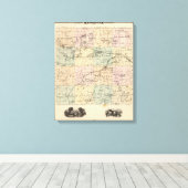 ウィスコンシン州の州ワウケシャ郡の地図 キャンバスプリント (インサイチュ (ウッドフロア))