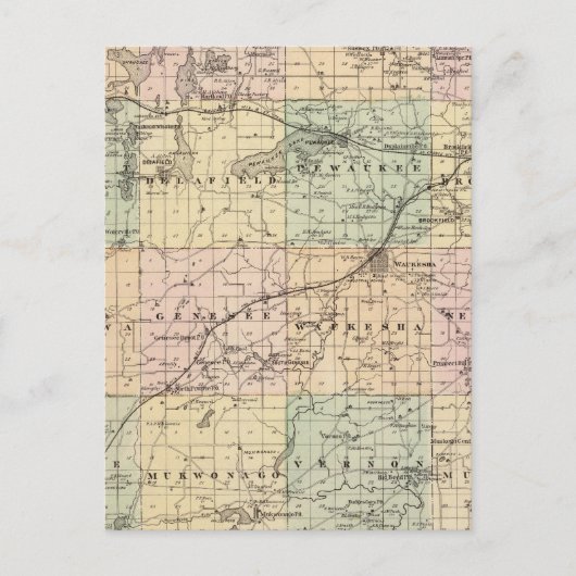 ウィスコンシン州の州ワウケシャ郡の地図 ポストカード (正面)