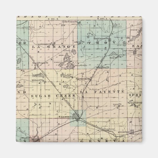 ウィスコンシン州の州、ウォルワース郡の地図 マグネット (正面)