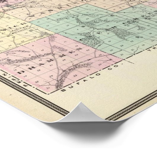 ウィスコンシン州の州、オークレア郡の地図 ポスター (角)