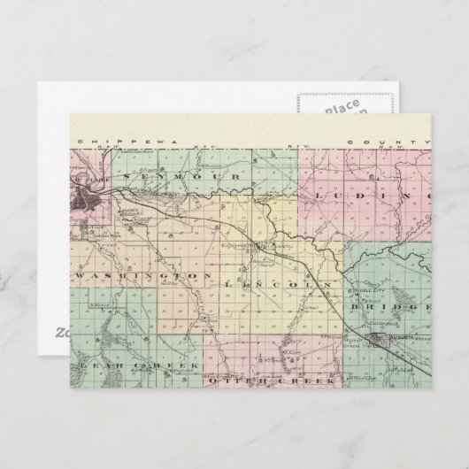 ウィスコンシン州の州、オークレア郡の地図 ポストカード (正面/裏面)