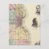 ウィスコンシン州の州、ミルウォーキー県の地図 ポストカード (正面)