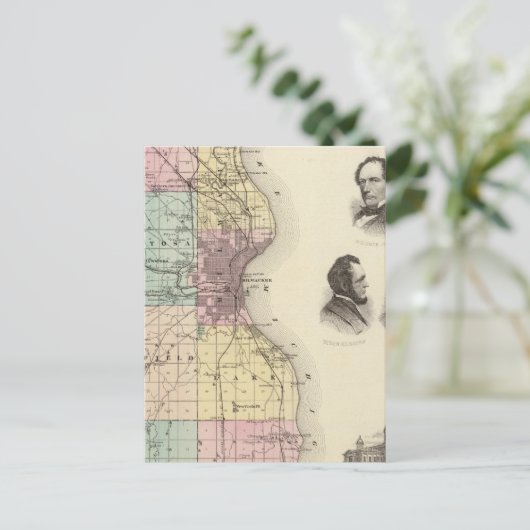 ウィスコンシン州の州、ミルウォーキー県の地図 ポストカード (スタンド正面)