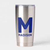 ウィスコンシン州の旗と花 ヴァイオレット カスタム名 保温保冷タンブラー (背面)
