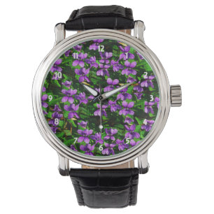 ウィスコンシン州の花 ウッドバイオレット モザイク パターン 腕時計