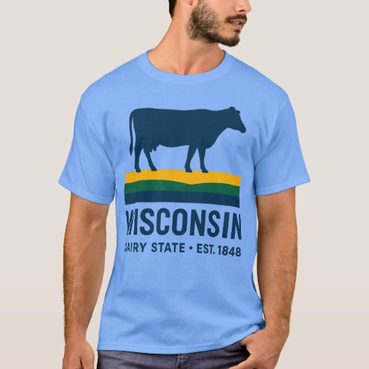 ウィスコンシン州の酪農州のレトロな牛 Tシャツ (正面)
