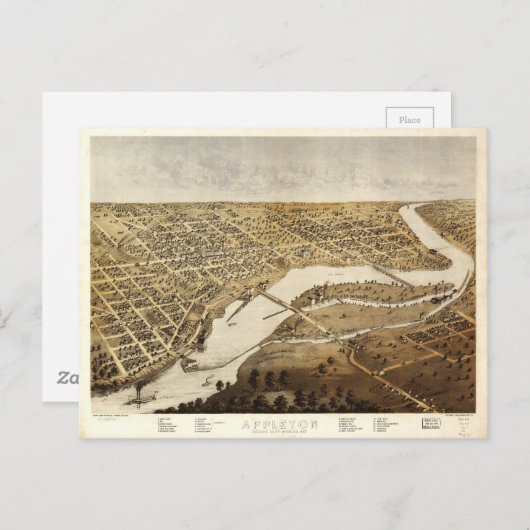 ウィスコンシン州アップルトンの空中見解(1867年) ポストカード (正面/裏面)