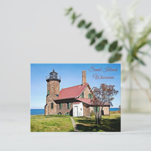 ウィスコンシン州サンドアイランドライトハウスフォトポストカード ポストカード (スタンド正面)