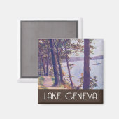 ウィスコンシン州ジュネーブ湖ヴィンテージシーン マグネット (正面/裏面)