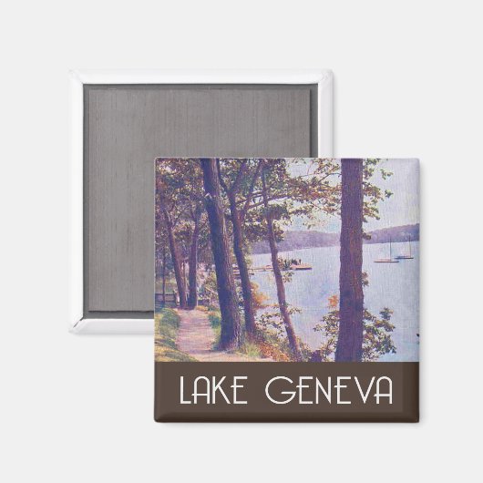 ウィスコンシン州ジュネーブ湖ヴィンテージシーン マグネット (正面/裏面)