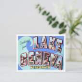 ウィスコンシン州ジュネーブ湖ヴィンテージ大文字 ポストカード (スタンド正面)