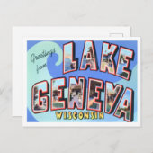 ウィスコンシン州ジュネーブ湖ヴィンテージ大文字 ポストカード (正面/裏面)