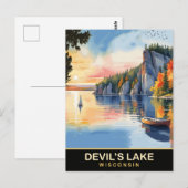 ウィスコンシン州デビルズレイク 水彩画 旅行 ポストカード (正面/裏面)