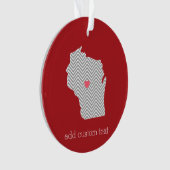 ウィスコンシン州マップカスタム赤いハートと名前 オーナメント (正面)
