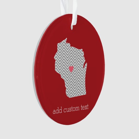 ウィスコンシン州マップカスタム赤いハートと名前 オーナメント (正面)