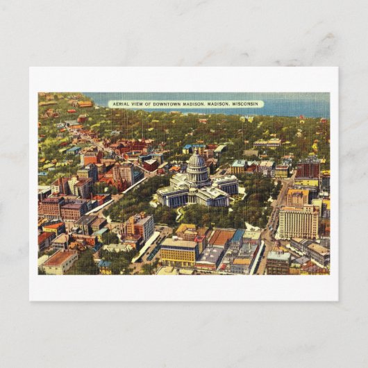 ウィスコンシン州マディソンにある首都の鳥瞰図。 ポストカード (正面)