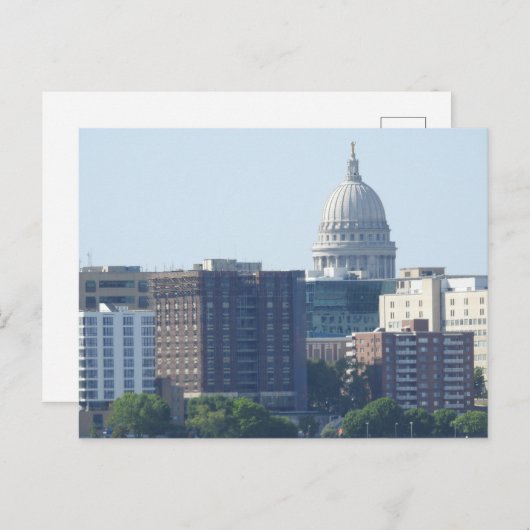 ウィスコンシン州マディソンのシティビューと首都 ポストカード (正面/裏面)