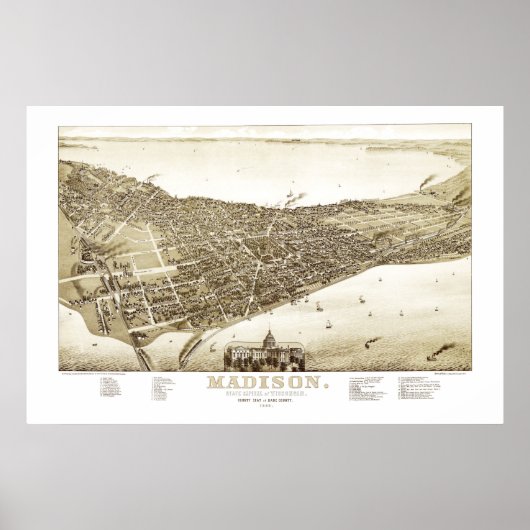 ウィスコンシン州マディソンの1885年からの地図 ポスター (正面)