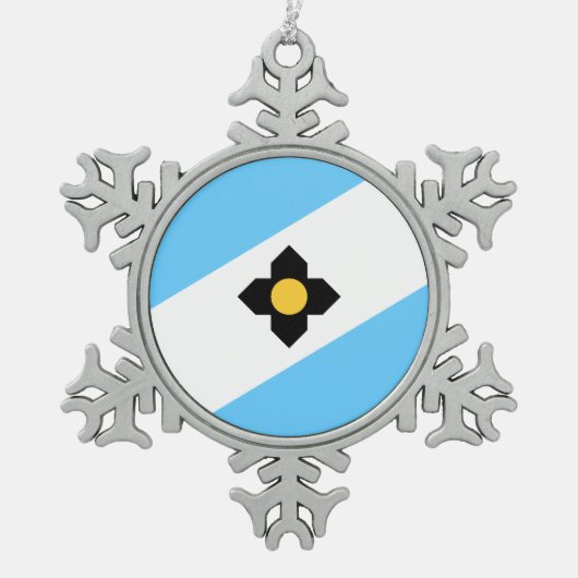 ウィスコンシン州マディソン州旗 スノーフレークピューターオーナメント (正面)