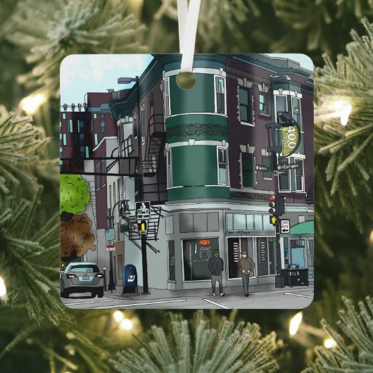 ウィスコンシン州マディソン市街のクリスマスイラスト メタルオーナメント (インサイチュ)