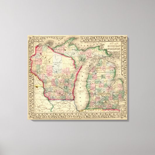 ウィスコンシン州ミシガンの地図by Mitchell キャンバスプリント (正面)