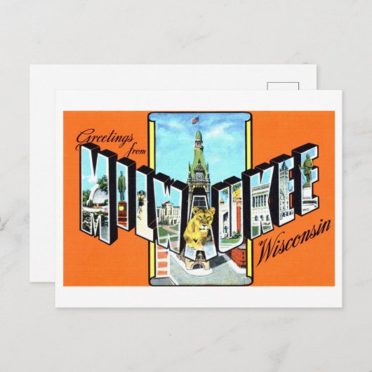 ウィスコンシン州ミルウォーキーからのヴィンテージの挨拶 ポストカード (正面/裏面)