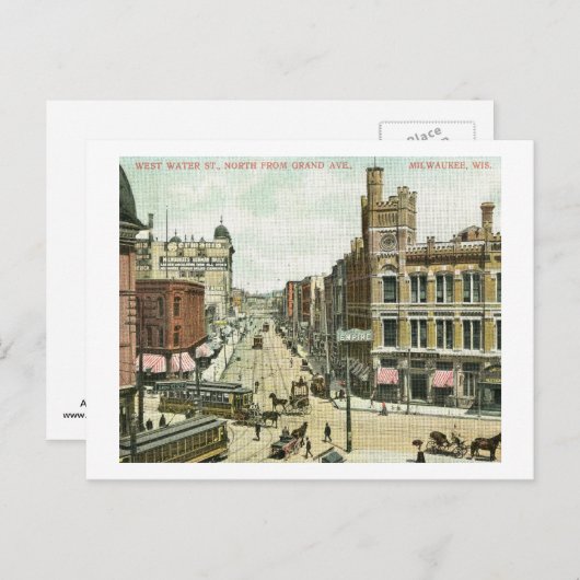 ウィスコンシン州ミルウォーキーのウェスト・ウォーター・セント1908ヴィンテージ ポストカード (正面/裏面)