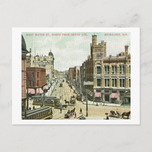 ウィスコンシン州ミルウォーキーのウェスト・ウォーター・セント1908ヴィンテージ ポストカード (正面)