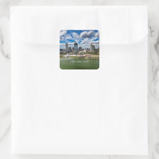 ウィスコンシン州ミルウォーキーの街並み写真 スクエアシール (バッグ)