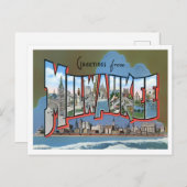ウィスコンシン州ミルウォーキーヴィンテージビッグ・レター ポストカード (正面/裏面)
