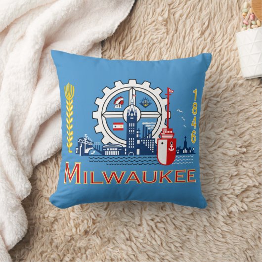 ウィスコンシン州ミルウォーキー州旗装飾用クッション クッション (ブランケット)